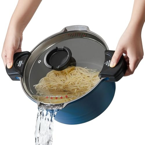 ROSSETTO Nudeltopf mit Siebeinsatz Kochtopf groß 28 cm Spargeltopf Induktion mit Siebdeckel Spaghettitopf Pastatopf 8 Liter Suppentopf, Aluguss keramikantihaftbeschichtet, Blau