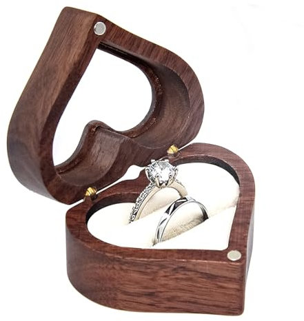 Bototack Wooden Double Ring Box, Personalized Heart Shape Engagement Ring Box Ring Boxes for Jewellery Wedding Ring Box Ring Storage Box Ring Gift Box for Proposal Wedding Anniversary