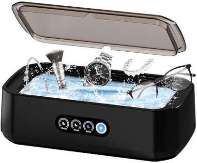 Ultrasonic Cleaner, 49000Hz Jewellery Cleaner, 650ML Clean Pod with LED Display One-Touch Operation and 3 Time Modes, for Jewelry Necklace Ring Glasses Watch Coins Denture, Black