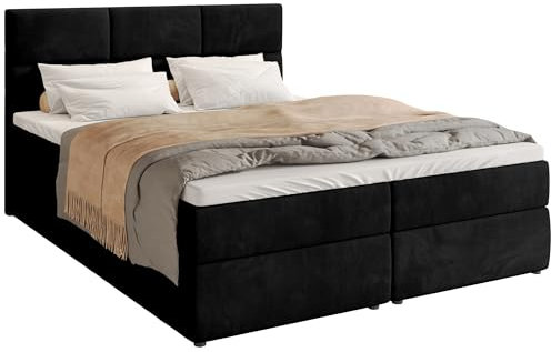 BROMARKT Boxspringbett mit Bettkasten Polsterbett mit Bonell-Matratze und Topper Doppelbett mit Stauraum Bett für Schlafzimmer gepolstertes Kopfteil Boston 160x200 Härtegrad H3 Samtstoff Schwarz