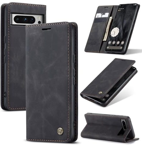Azororo Handyhülle für Google Pixel 8 Pro 5G Hülle Premium Lederhülle Flip Case Magnet Tascher Kartenfach Standfunktion Klapphülle Schutzhülle für Google Pixel 8 Pro, Schwarz