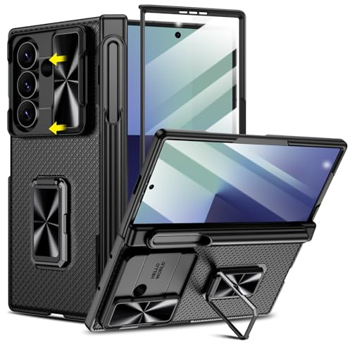 Doeshine Custodia per Samsung Z Fold 7 con Slot S Pen, 360° Cavalletto, Protezione Camera e Cerniera, Protezione Dello Schermo in Vetro Temperato, Cover Case Galaxy Z Fold 7 (Nero)