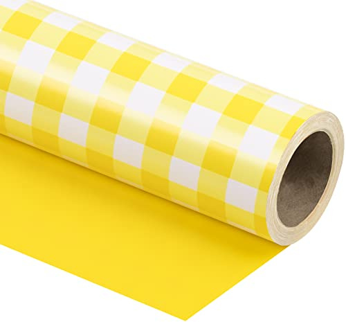 RUSPEPA Wende-Geschenkpapier – Mini-Rolle – 43,2 Cm X 10 M – Gelb-Weißes Karo-Design Für Geburtstage, Hochzeiten Und Babypartys