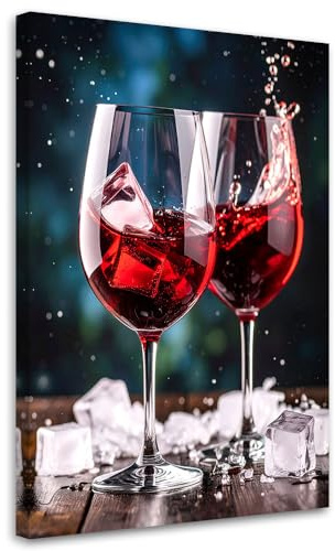 Feeby Leinwandbild - Bilder für Küche - Rotwein - 40x60 1tlg - Deko Esszimmer - Wanddekoration - Aesthetic - Groß Moderne Bild - Foto auf Leinwand