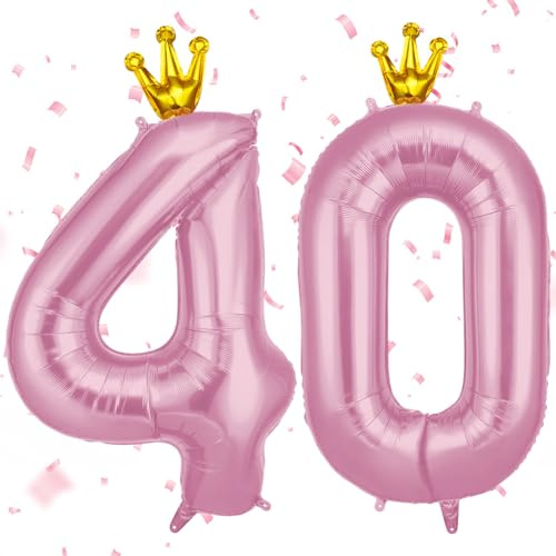 AOOSU Zahlen Luftballon 40 Rosa, 40 Zoll Folienballon 40 Geburtstag Helium Ballon 40, 101cm Luftballon Rosa Zahlenballon 40 Ballon mit Krone für Jahrestag Dekorationen Mädchen Geburtstag Party