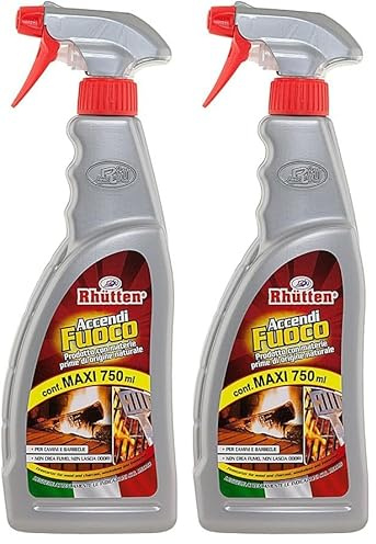 Accendifuoco Liquido, Per Legna e Carbonella, Sostanze di Origine Naturale, Inodore, Non crea Fumo, 750ml (Confezione da 2)