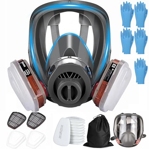 SGIXBE Full Face Respirator Mask, Reusable with Replaceable Filters, Anti-fog, Black, Silicone, for Welding, Spray Painting, Chemical Handling