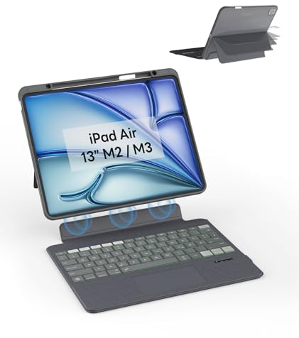 eip Magnetix Tastatur für iPad Air 13 Zoll M4/M3/M2 | Magnetische abnehmbare Hülle mit Trackpad, 7-farbige Hintergrundbeleuchtung, schlankes Smart Case, QWERTZ-Layout