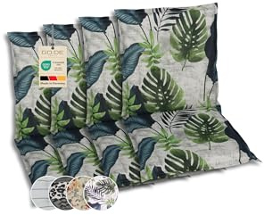 GO-DE Textil Bequeme und attraktive Polsterauflagen für Niederlehner-Gartenstühle (4er-Set, Palmblatt grün, Niederlehner)