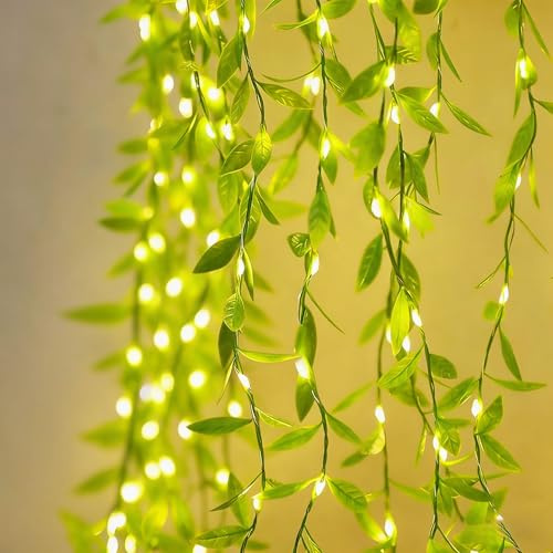 ZingBox Lichterkette Weidenblatt, 2M 40 LED Weidenblatt Lichterketten Batterie mit Blätter Design, Blinken & Dauerleuchten, LED Lichterkette für Gärten Balkone Hochzeiten Zäune Weihnachten Deko