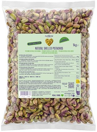 nut&me Pistacchi sgusciati qualità Extra Premium 1 kg | Ideale per snack, ricette dolci e salate e crema di pistacchio, Intero, non salato, senza glutine e senza additivi