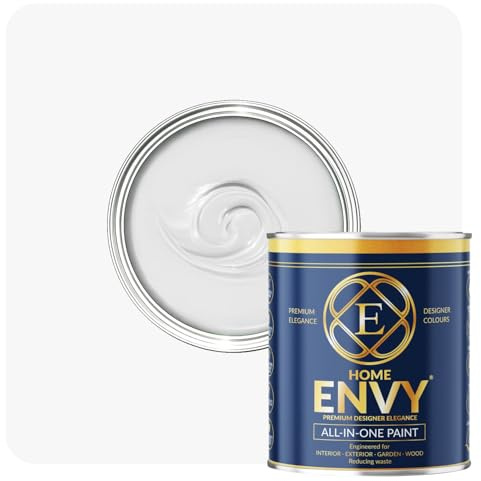 ENVY All-in-One Paint - High Coverage Paint for Interior & Exterior Walls, Wood & Furniture | Multi Surface Paint & Primer | Designer Colours For All Walls - All White - 1L - Satin