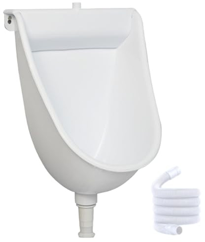 9.5x12.6x18.5in Wall Mount PP Male Outdoor Urinal, Spill Proof Anti-Clog Toilet with 59 Inch Hose Water Inlet for School Construction Temporary Site