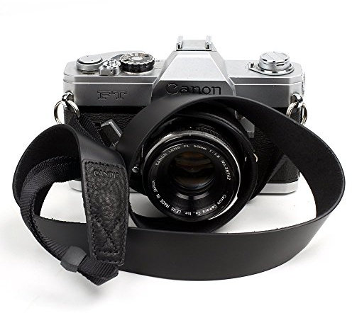 CANPIS Genuine Leather Camera Strap, Adjustable Camera Shoulder Neck Strap for Nikon Canon Sony Leica Olympus DSLR Camera (Black)