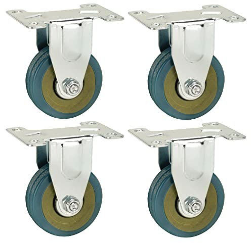50mm Non Marking Grey Hard Rubber Castors - Fixed Plate Fitting - Heavy Duty Casters Wheels by Bulldog Castors - Max 100Kg Per Set
