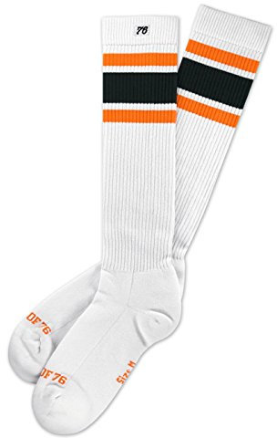 Spirit of 76 Herren & Damen Sport Retro Skater Socken Hoch Baumwolle Tubesocks 39 40 41 42 Weiß - Orange - Grün Hi (M)