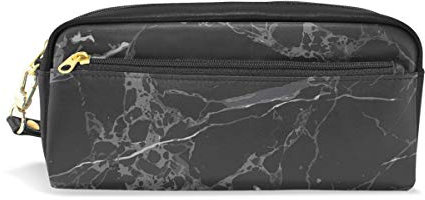 Mnsruu Federmappe Schwarz Marmor Textur PU Leder Schule Bleistift Tasche Stifttasche Make-up Tasche für Schüler Mädchen Jungen