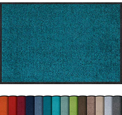 Erwin Müller Fußmatte Mainz, Schmutzfangmatte, Sauberlaufmatte Uni Petrol Größe 40x100 cm - rutschfest, pflegeleicht, für Fußbodenheizung geeignet (weitere Farben, Größen)