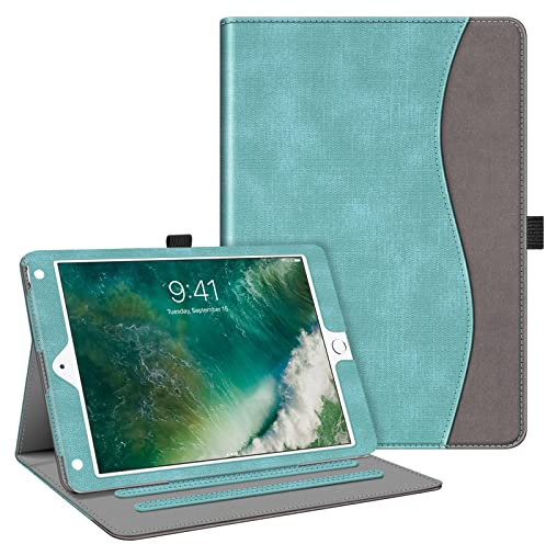 Fintie Hülle für iPad 9.7 Zoll 2018 2017 / iPad Air 2/ Air 1 - [Eckenschutz] Multi-Winkel Betrachtung Folio Stand Schutzhülle Case mit Dokumentschlitze, Auto Sleep/Wake, Jeansoptik Türkis