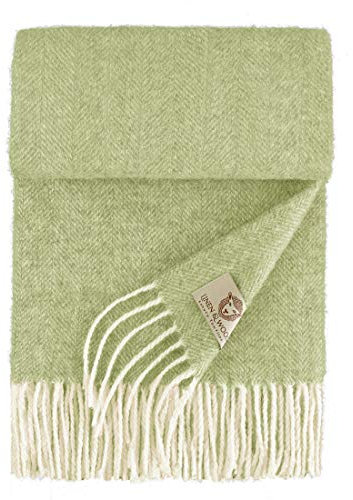 Linen & Cotton Hochwertiger Warmer Schal Wollschal Classico für Damen Herren -100% Weicher Merino Wolle, Hellgrün/Grün (68 x 200cm) Tuch, Halstuch, Winterschal, Übergangsschal, Stola Schal Langschal
