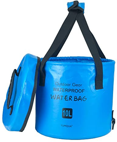 Seau Pliable avec Couvercle, YUMQUA Seau Pliant Portable Conteneur d'eau Lavabo pour Camping Pêche Randonnée Voyage Jardinage Lavage De Voiture (Bleu, 10L)
