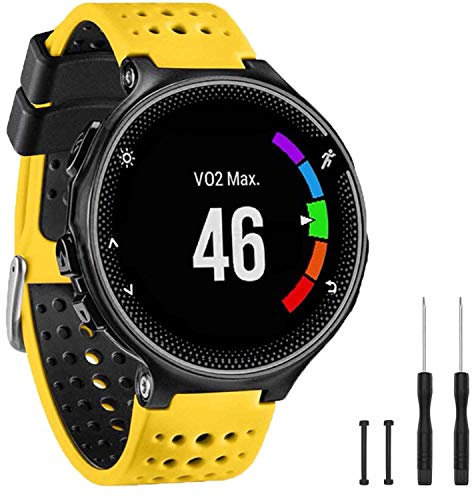 GVangel Bracelet de rechange en silicone souple compatible avec montre connectée Garmin Forerunner 220/230/235/620/630/735XT/235 Lite Unisexe, Jaune/noir