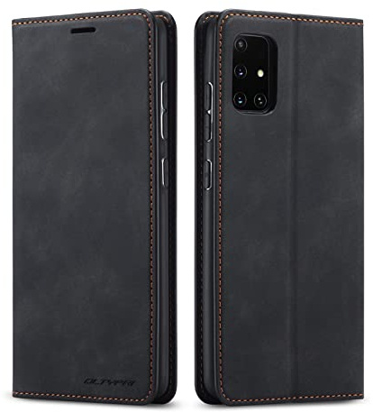 QLTYPRI Case for Samsung Galaxy A71, Premium PU Leather Cover TPU Bumper with Card Holder Kickstand Hidden Magnetic Adsorption Flip Wallet Case Cover for Samsung Galaxy A71 - Black