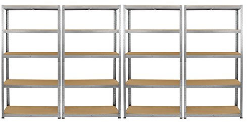 Monster Racking – 4 Rayonnages en Acier Galvanisé Galwix, 175kg/étagère, 90cm x 30cm x 180cm