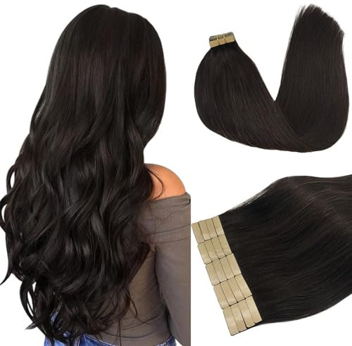 DOORES Haarverlängerung Echthaar, Dunkel Braun 50cm (20zoll) 50g 20pcs, Human Hair Extensions Tape in Gerade Haar Hair Extensions Echthaar Bondings