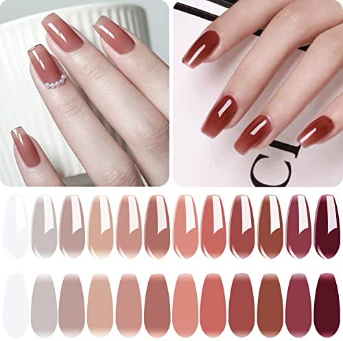 Vishine 12PCS Nude Red Pink Dusty Rose Burgundy Jelly Gel Nail Polish Set Semi-transparent Sheer Gel Polish Colors Translucent Soak Off UV LED Nail Polish Manicure Kit 8ml