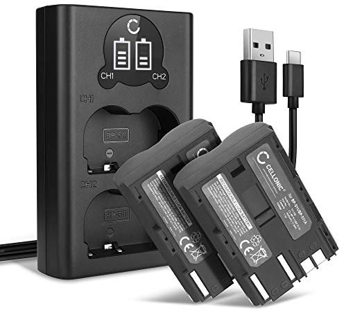 CELLONIC, Battery for Camera compatible with Canon BP-511, EOS 40D, 50D, 5D, 300D (7.4V, 1600mAh) 2 Pieces + Dual Charger
