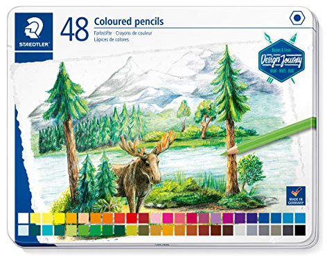 STAEDTLER Buntstifte, klassisches Sechskantformat, weiche Mine, hoch pigmentierte Farben, Metalletui mit 48 leuchtenden Farben, 146C 48