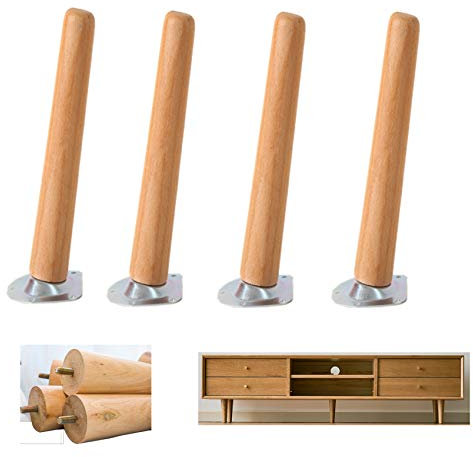 4er Set Massivholz Möbelbeine,Konisch Möbelfüße,Buche, Ersatz Schrankfüße für TV Couchtisch,Betttischstuhl,Schrankcouch,Ottomane,Ersatz Tischbeine,Ersatzbeine,mit Montageplatten(tilt25cm/9.8in)