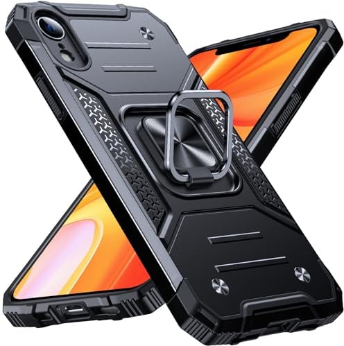 Anqrp Armor Handyhülle für iPhone XR Hülle mit Ring Halter Ständer, [Fallschutz in Militärqualität] Stoßfest Schutzhülle Kompatibel mit iPhone XR Case, Schwarz