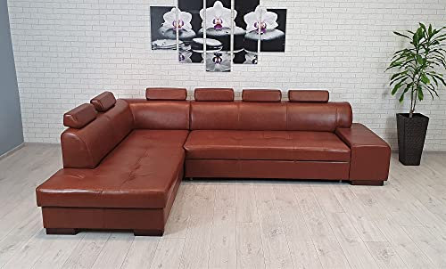 Quattro Meble Glanz Echtleder Antique Tabac Ecksofa London Pik 6z 300 x 200 cm Sofa Couch mit Schlaffunktion Echt Leder Eck Couch