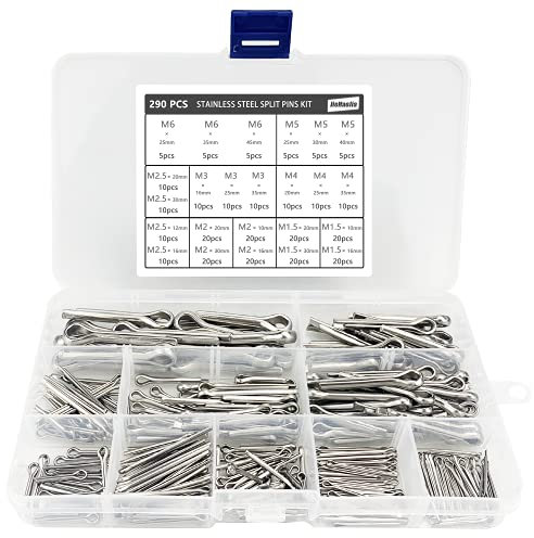 Splinte Set Splinte Sortiment mit Sortimentskasten 290 Stück 304 Edelstahl M1.5 M2 M2.5 M3 M4 M5 M6 Sicherungssplinte Größen für Autos Wohnmobile Gartengeräte