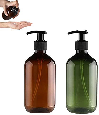2 Stücke Leere Seifenspender Flaschen, Spenderpumpe für Leere Flaschen, Nachfüllbare Leere Flaschen, 500ml Nachfüllbare Flasche, für Ätherische Öle, Lotionen, Shampoo, Spülung, Braun und Grün