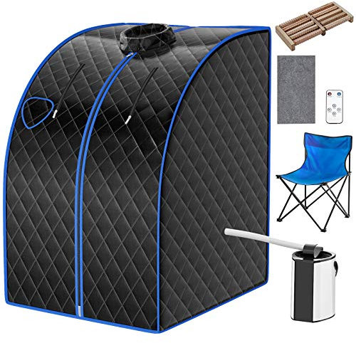 RELAX4LIFE 3 L Mini Dampfsauna, Heimsauna mit Fernbedienung, 9-stufiger Timer bis 90 Min/Temperatur flexibel einsetzbar bis 64 °C, Mini-Sauna 1000 W Verdampfer, Saunakabine mit Zubehör (Schwarz)