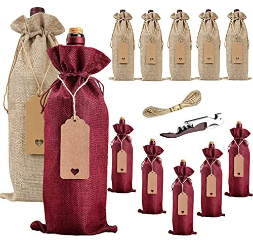 Penubuy Sac à vin en toile de jute 12 pièces avec cordon de serrage(mélanger)