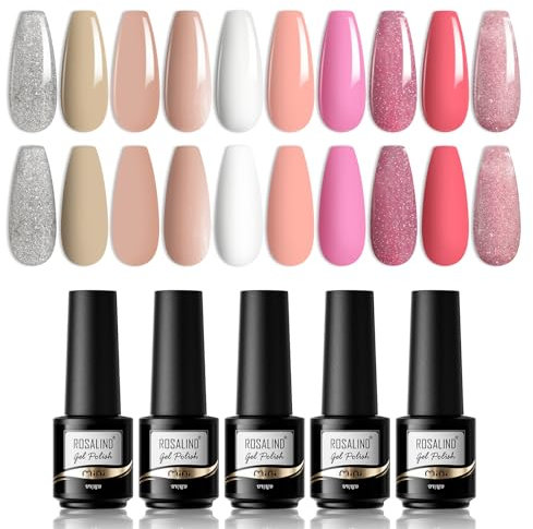 ROSALIND Vernis Semi Permanent Blanc Nude Beige Pailleté Rose Argent Vernis à Ongles Vernis Gel UV,10 Couleurs Vernis Semi-Permanent French Manucure Soak Off Gel Nail Polish Nail Art Lot