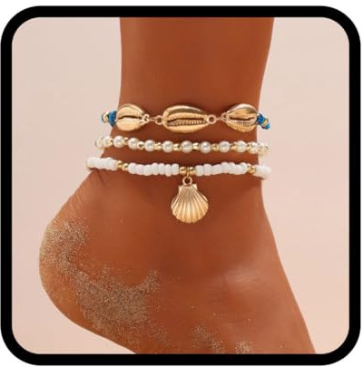 Zoestar Bracelet de Cheville bohème en Couches de Coquillages dorés pour Femmes et Filles