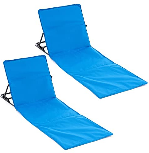 2er Set Strandmatte Beach-Matte gepolstert faltbar verstellbare Rückenlehne (Blau)