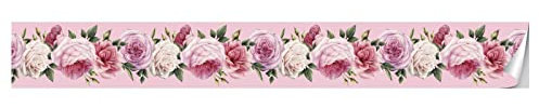 Guest Ruyunlai Selbstklebende Wandaufkleber Grenze 15cm X 300cm, Tapetenbordüre Selbstklebend Bordüre, Wasserdichte Wandbordüre für Zuhause Büro Hotel DIY Dekoration Rosa Rose YXB004