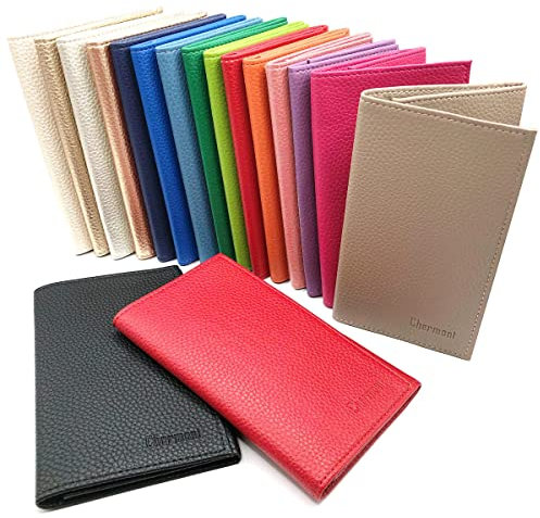 Charmoni - Porte Papiers Voiture - Forme 3 Volets - Pochette Permis De Conduire la Carte Grise Assurance Carte d'identité - Cuir - 14,5x9cm (Grainé Vert, TU)