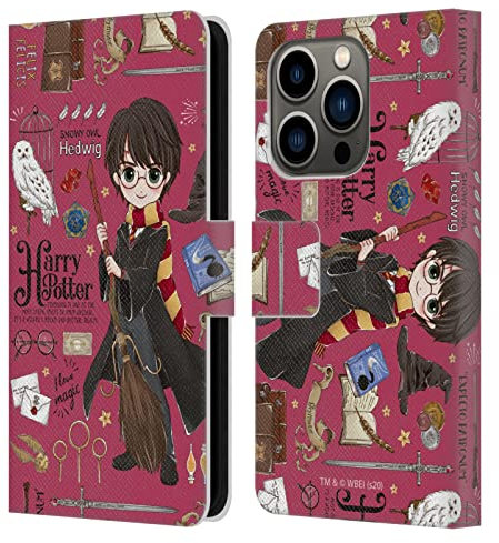 Head Case Designs Officially Licensed Harry Potter Harry Pattern Deathly Hallows XXXVII Leather Wallet Case Compatible With Apple iPhone 14 Pro