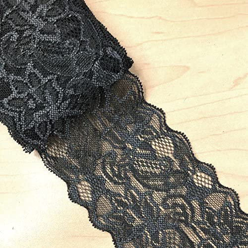 3 Yards Elastizität Spitzenbordüre Spitzenband,8cm Breite Bunte Spitzen-Blumen Borte Dekoband Zierspitze Zierband Spitzenstoff Spitzenborte für Nähen DIY Handwerk Kleidung Unterwäsche,Dunkelgrau