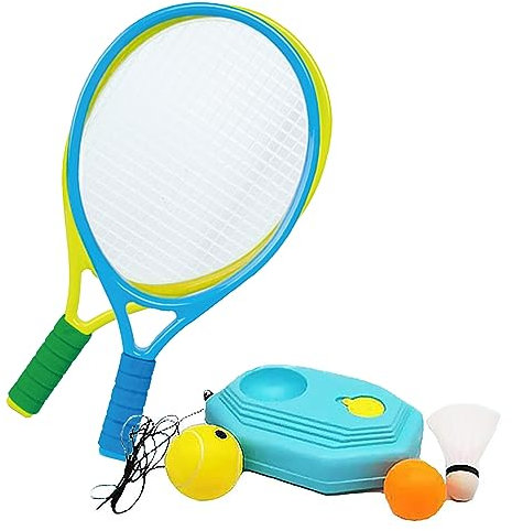 Coo11 kids Tennis Set with 2 Rackets and 2 Balls Garden Training Swing Racket Set Practise Tennis Ball Tennis Training Easy Rebounder Base Indoor Outdoor Beginners Sport Boys, Girls, Set for Children