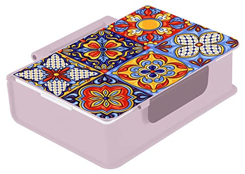 ODAWA Mexican Ceramic Pattern Bento Box Includes Three Stackable Containers for Kids and Adults