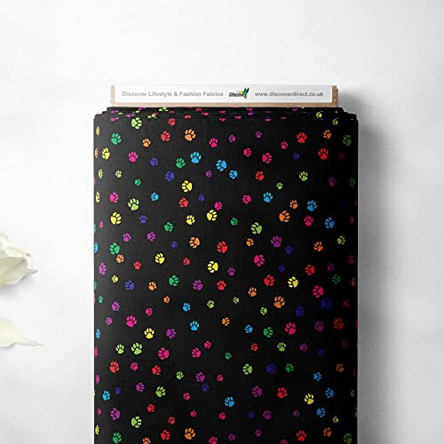 100 % Baumwolle, Motiv: Hundepfoten und Hunde, bedrucktes Design, Quilten, Kinderhandwerk, Kleid, hochwertiges Nähmaterial, 140 cm breit (Meterware)