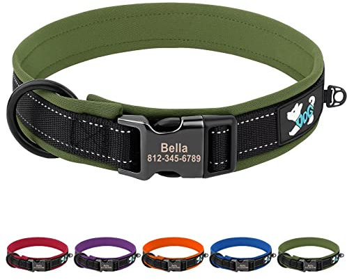 PET ARTIST Hundehalsband, personalisierbar, Nylon, superweich, verstellbar, gepolstert, reflektierend, langlebig, Metallschnalle, Hundehalsbänder für Welpen, Grün S, S:10-13''(25-33cm)